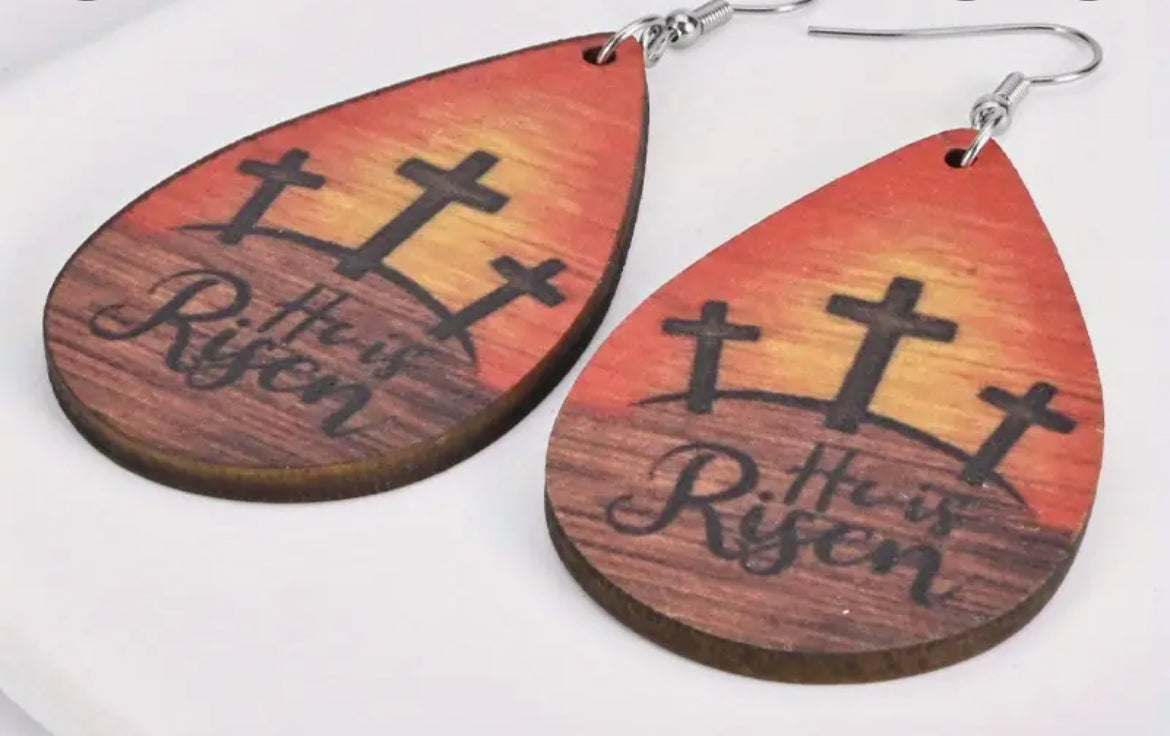 He is Risen Earrings- Wooden
