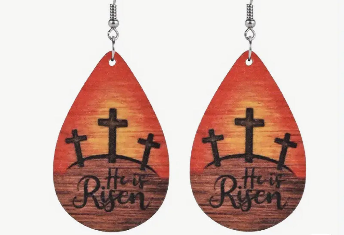 He is Risen Earrings- Wooden