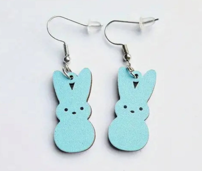 Peep Bunny Earrings- Wooden