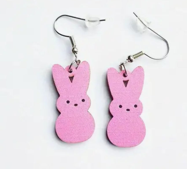 Peep Bunny Earrings- Wooden