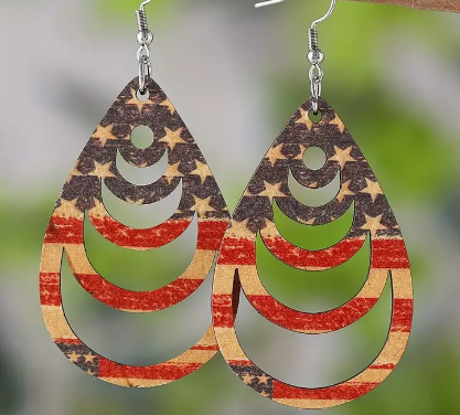 Retro American Flag Wooden - Independence Day Earrings