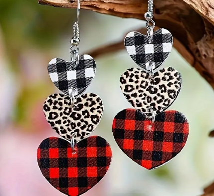 Triple Heart Leather Earrings