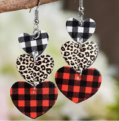 Triple Heart Leather Earrings