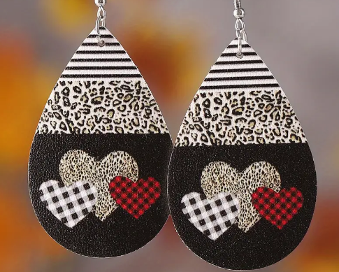 Heart Leopard Droplet Shaped Leather Earrings