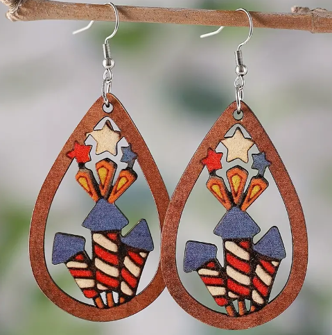 Firework Wooden Patriotic Earrings