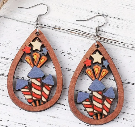 Firework Wooden Patriotic Earrings