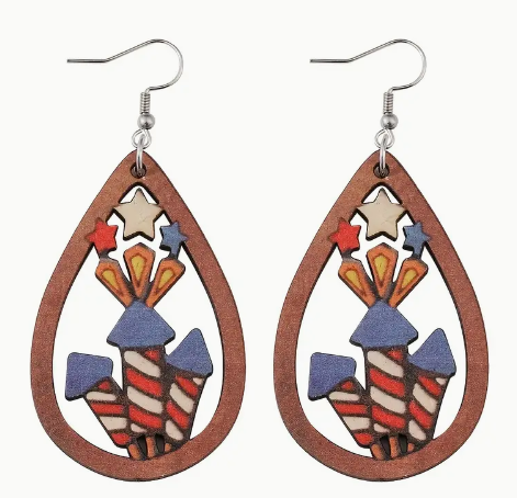 Firework Wooden Patriotic Earrings