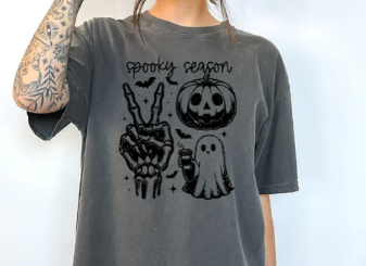 Spooky Season- Pumpkin, Ghost with Coffee & Peace Skull Fingers