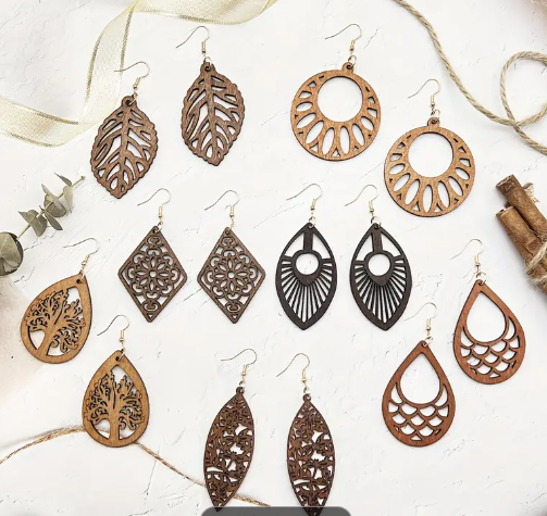 Retro Hollow Wooden Earrings