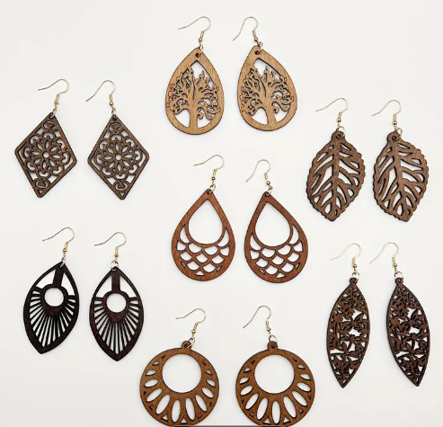 Retro Hollow Wooden Earrings