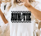 Auntie with checkered lightning bolt