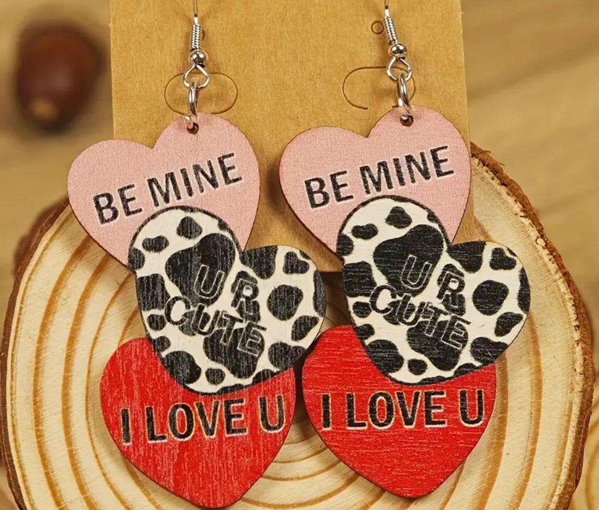 Valentine Wooden Heart Earrings