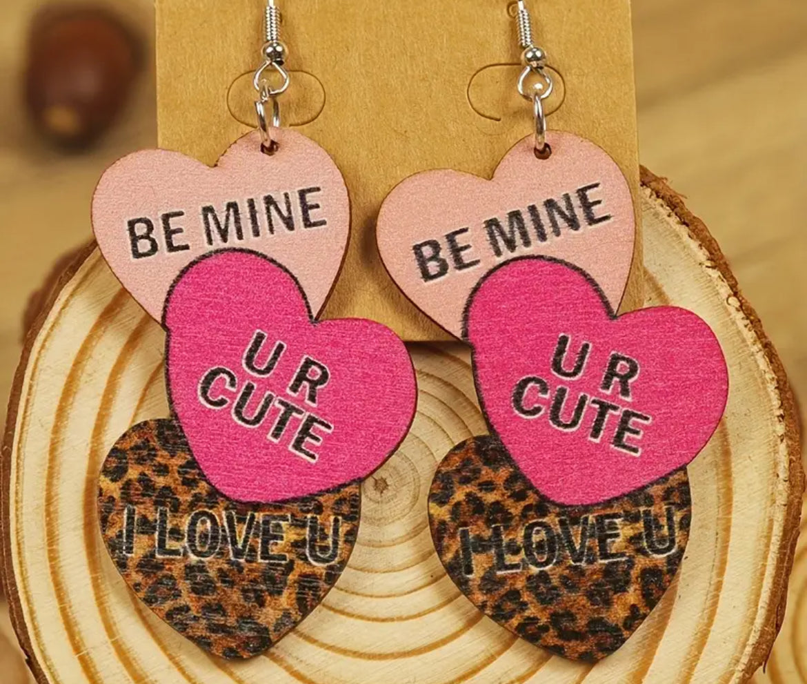 Valentine Pink Heart & Leopard  Earrings