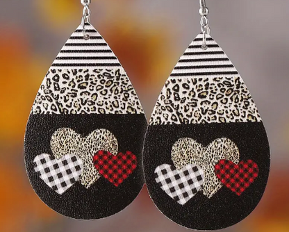 Heart Leopard Droplet Shaped Leather Earrings