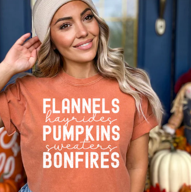 Flannels, Hayrides, Pumpkins, Sweaters, Bonfires- White Print