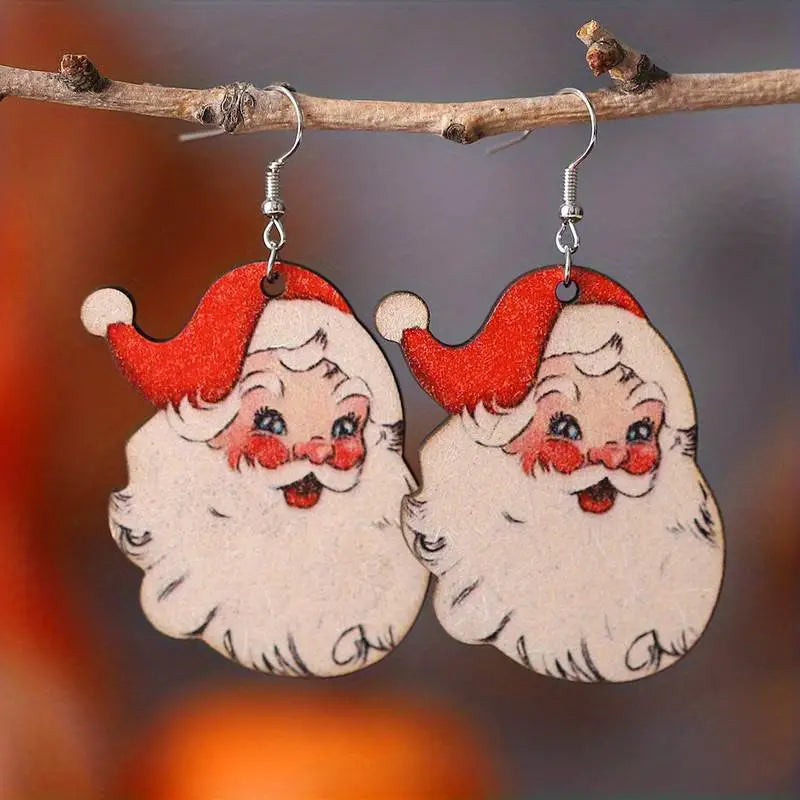 MINI Santa Clause Wooden Dangle Earrings