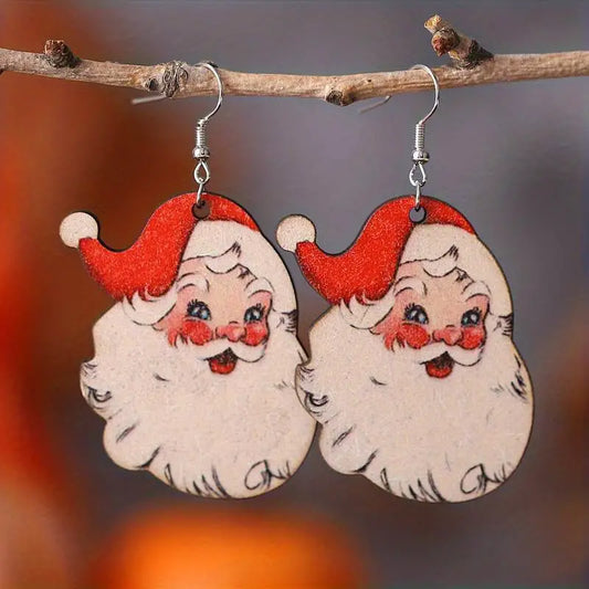 MINI Santa Clause Wooden Dangle Earrings